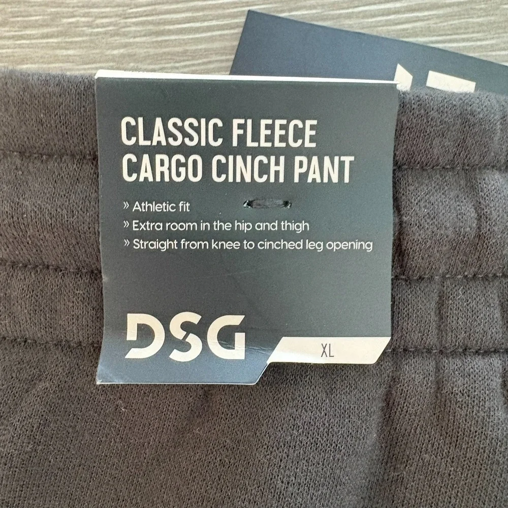 NWT DSG Mens‎ Pure Black Classic Fleece Cargo Cinch Athletic Fit Pants Size XL